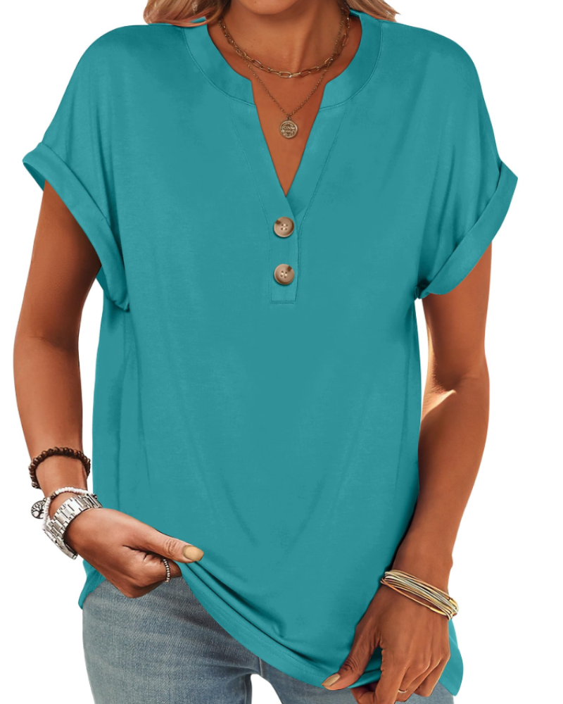 Manon Top Donna – Blusa Henley Scollo a V Boutonné, Linea Fluida Casual Chic Estate