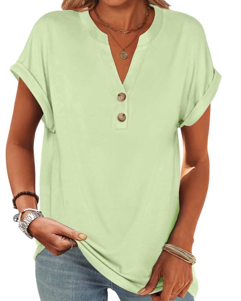 Manon Top Donna – Blusa Henley Scollo a V Boutonné, Linea Fluida Casual Chic Estate