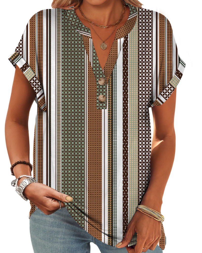 Manon Top Donna – Blusa Henley Scollo a V Boutonné, Linea Fluida Casual Chic Estate