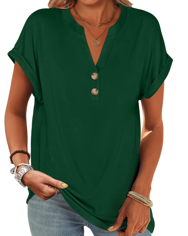 Manon Top Donna – Blusa Henley Scollo a V Boutonné, Linea Fluida Casual Chic Estate