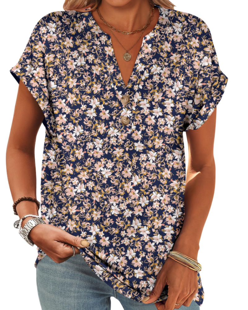 Manon Top Donna – Blusa Henley Scollo a V Boutonné, Linea Fluida Casual Chic Estate