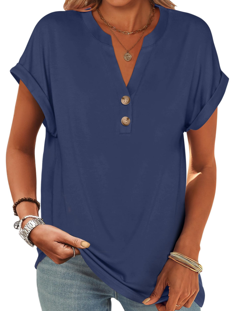 Manon Top Donna – Blusa Henley Scollo a V Boutonné, Linea Fluida Casual Chic Estate
