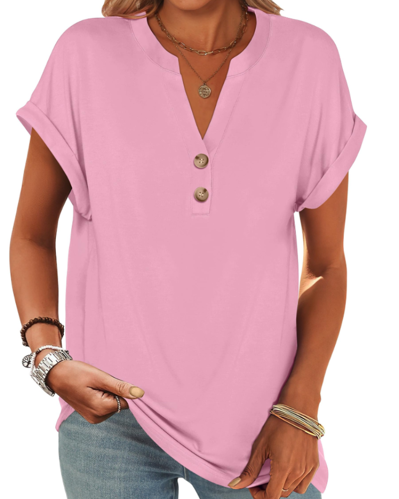 Manon Top Donna – Blusa Henley Scollo a V Boutonné, Linea Fluida Casual Chic Estate