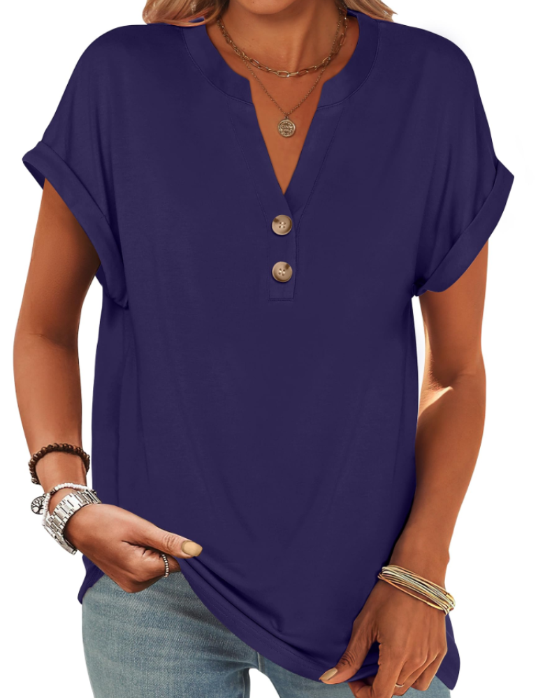 Manon Top Donna – Blusa Henley Scollo a V Boutonné, Linea Fluida Casual Chic Estate