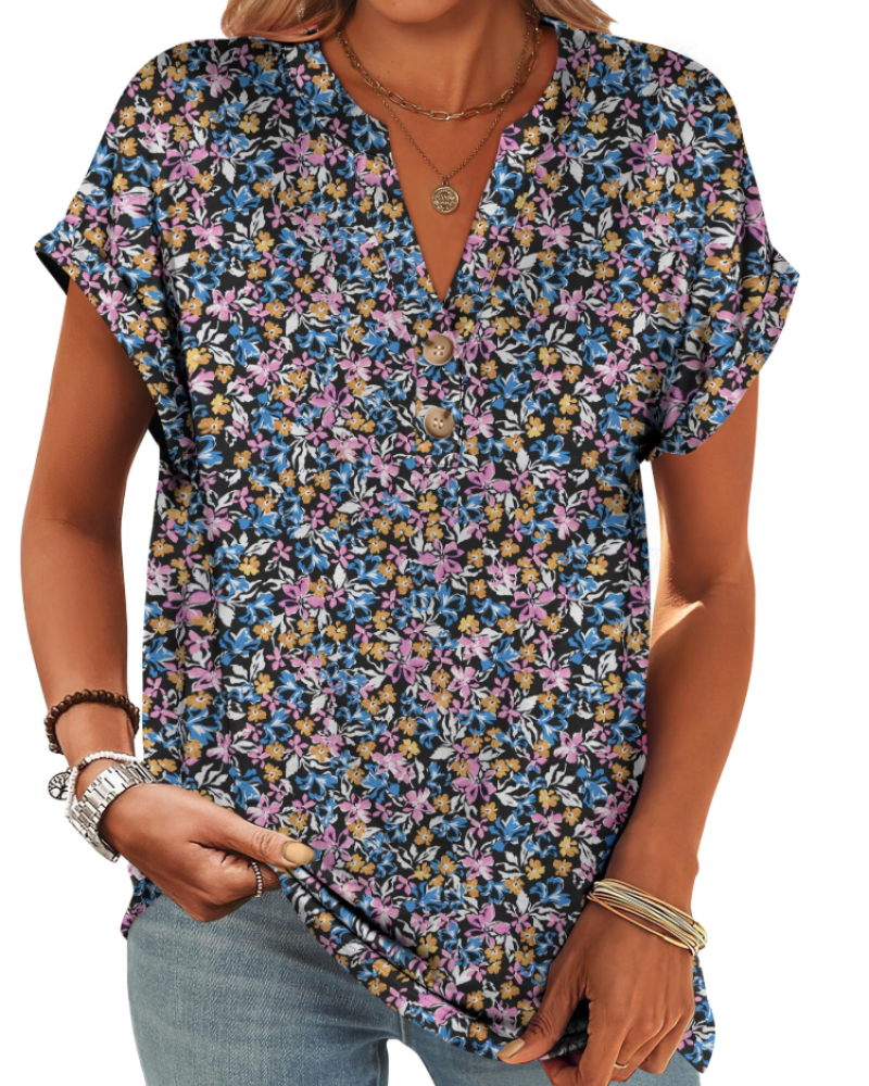 Manon Top Donna – Blusa Henley Scollo a V Boutonné, Linea Fluida Casual Chic Estate