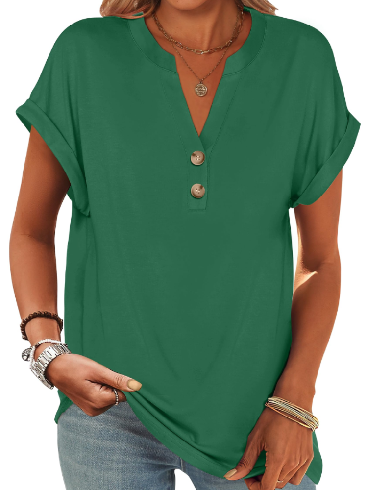 Manon Top Donna – Blusa Henley Scollo a V Boutonné, Linea Fluida Casual Chic Estate