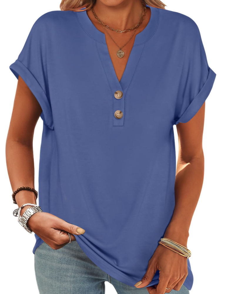 Manon Top Donna – Blusa Henley Scollo a V Boutonné, Linea Fluida Casual Chic Estate