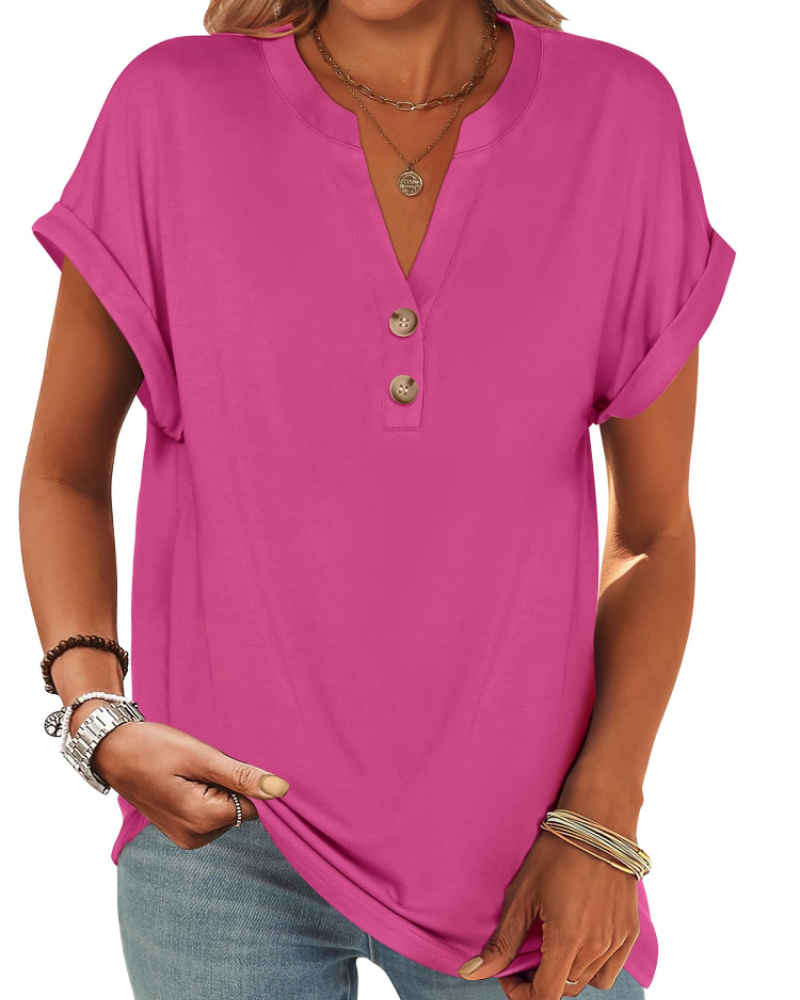 Manon Top Donna – Blusa Henley Scollo a V Boutonné, Linea Fluida Casual Chic Estate