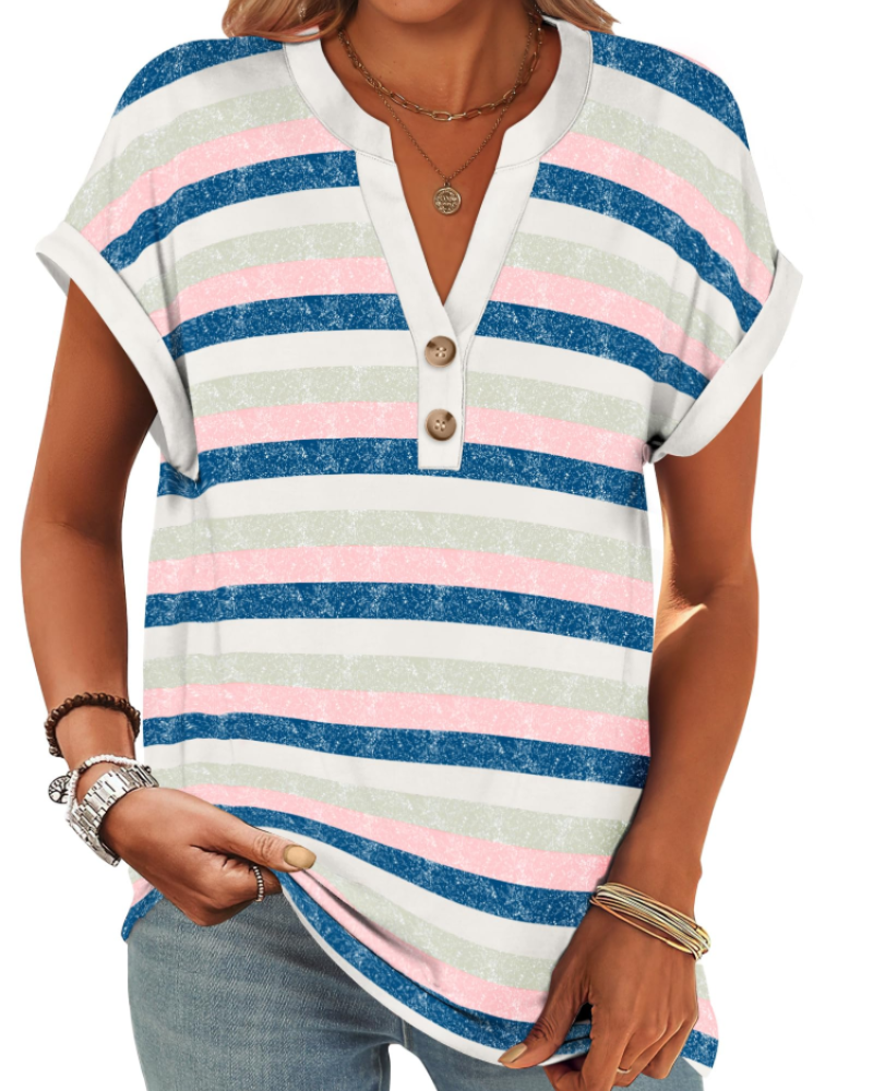Manon Top Donna – Blusa Henley Scollo a V Boutonné, Linea Fluida Casual Chic Estate