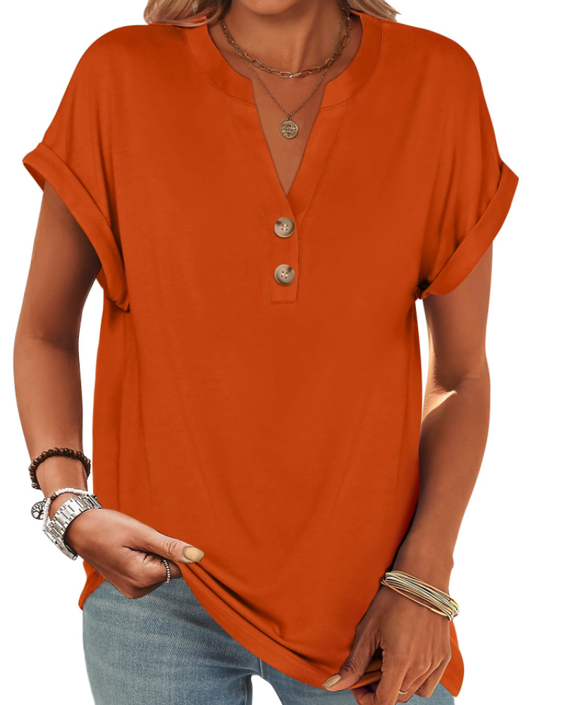 Manon Top Donna – Blusa Henley Scollo a V Boutonné, Linea Fluida Casual Chic Estate