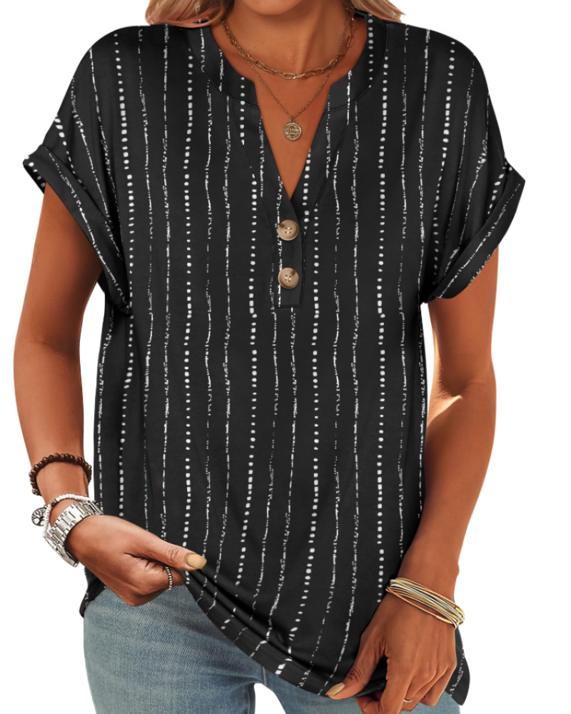 Manon Top Donna – Blusa Henley Scollo a V Boutonné, Linea Fluida Casual Chic Estate