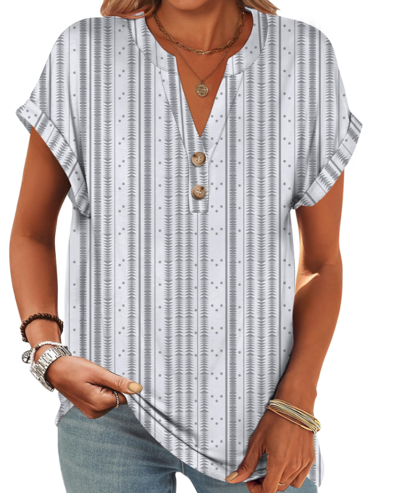 Manon Top Donna – Blusa Henley Scollo a V Boutonné, Linea Fluida Casual Chic Estate
