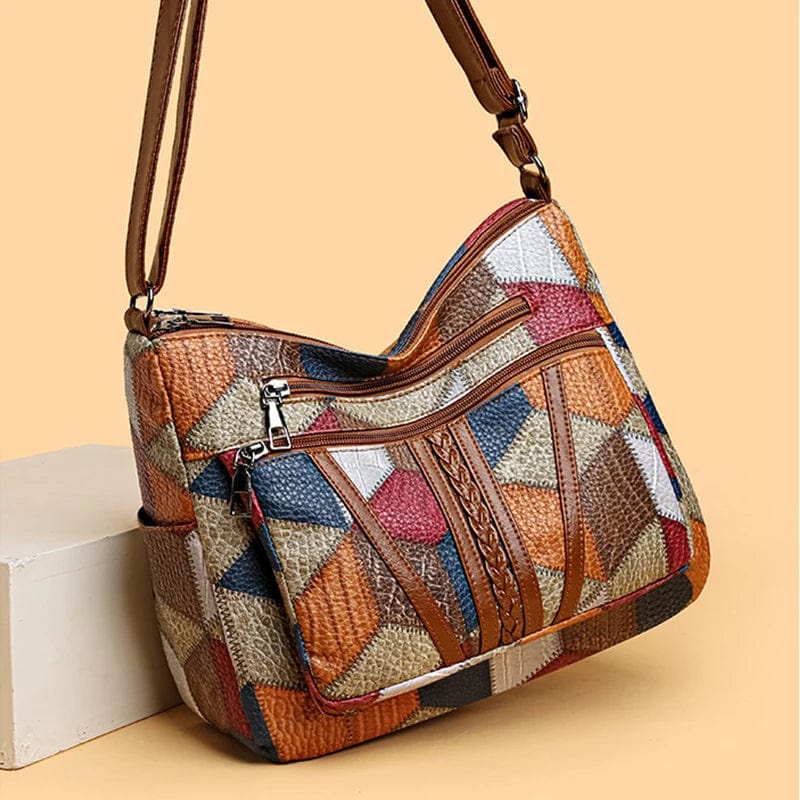 Marysol Borsa a Main Donna – Borsa in Cuir Patchwork con Design Mosaïque & Compartiments Pratiques