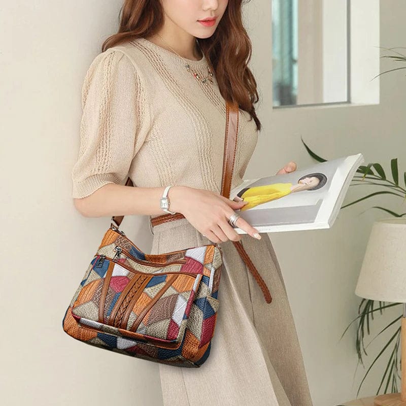 Marysol Borsa a Main Donna – Borsa in Cuir Patchwork con Design Mosaïque & Compartiments Pratiques