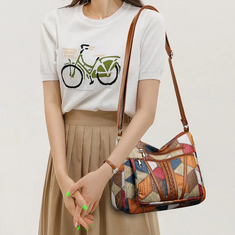 Marysol Borsa a Main Donna – Borsa in Cuir Patchwork con Design Mosaïque & Compartiments Pratiques