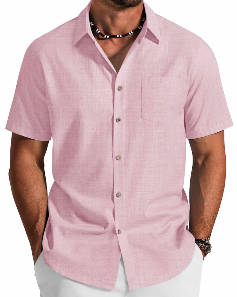 Noah Camicia Uomo – Camicia Cotone Lyocell Maniche Corte, Style Estate Texturé