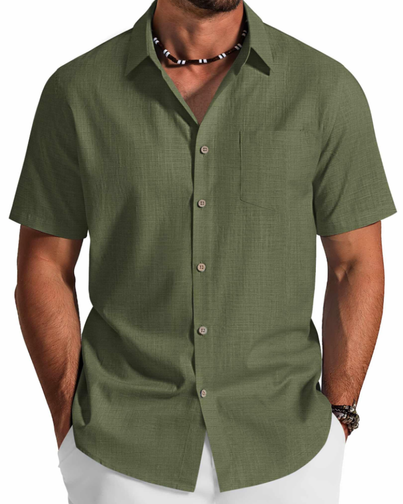 Noah Camicia Uomo – Camicia Cotone Lyocell Maniche Corte, Style Estate Texturé