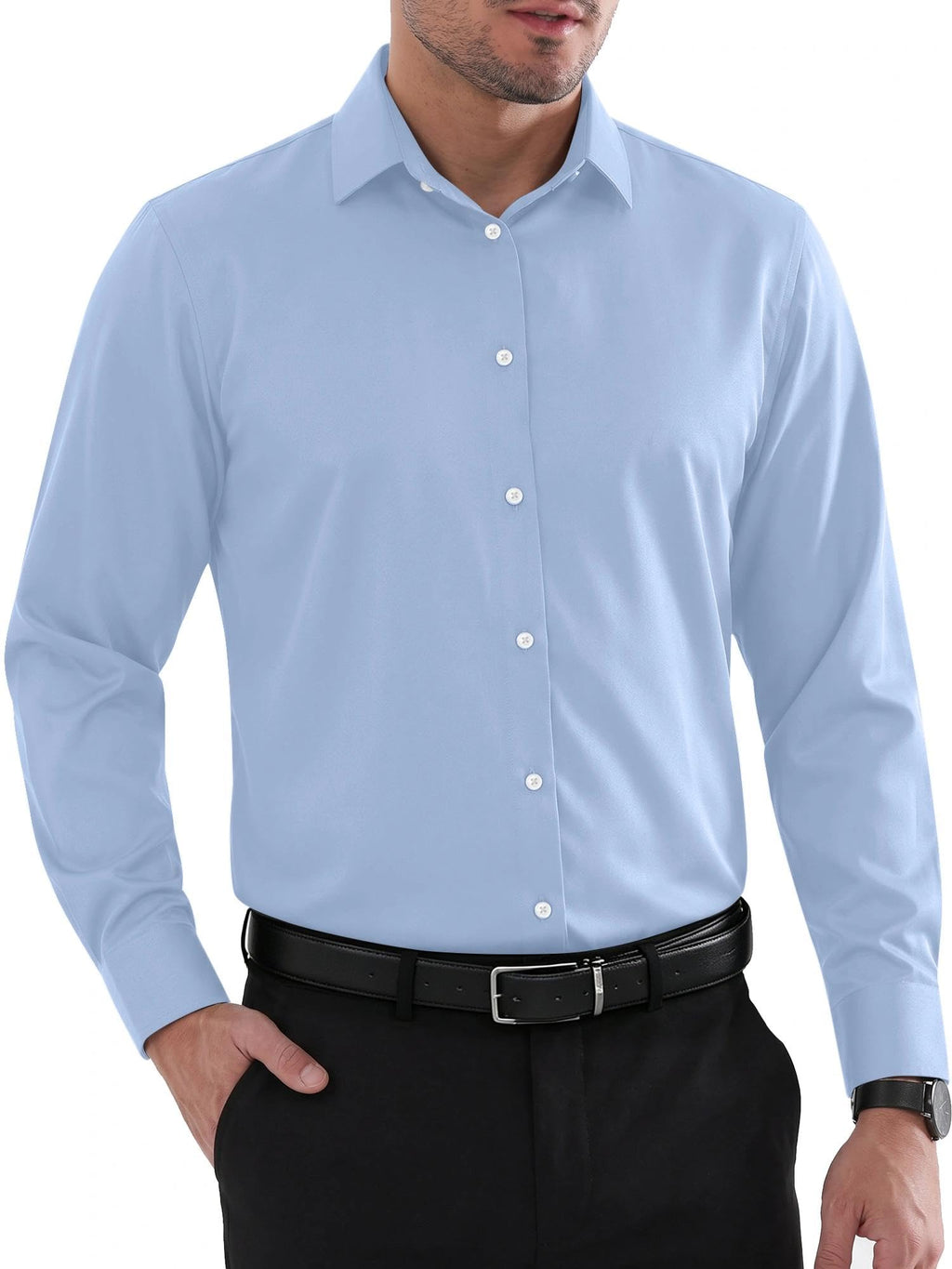 Louie Camicia Uomo – Camicia Sans Plis Regular Fit, Col Rinforzato & Maniche Lunghe