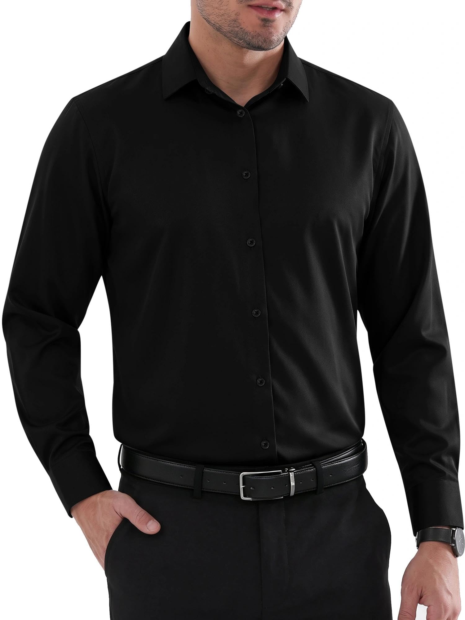 Louie Camicia Uomo – Camicia Sans Plis Regular Fit, Col Rinforzato & Maniche Lunghe