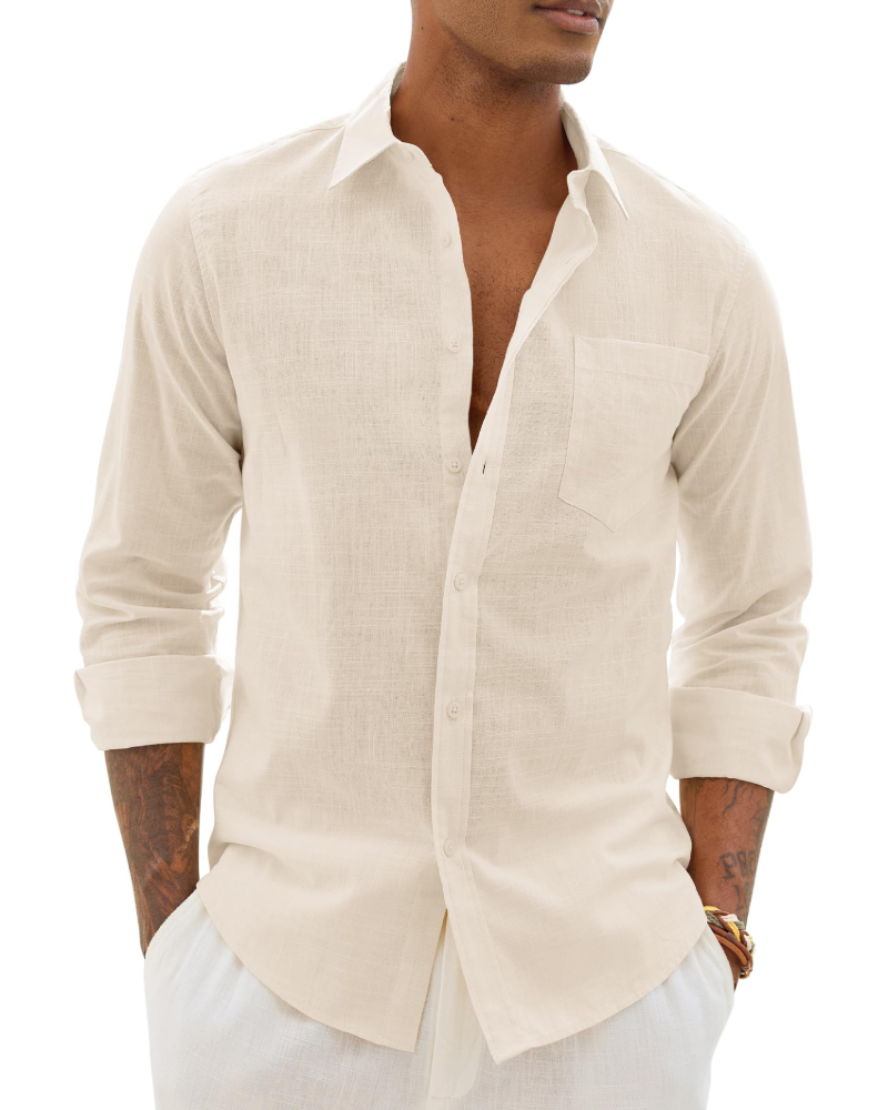 Hugo Camicia Uomo – Camicia Cotone Lin Maniche Lunghe, Style Leggero & Casual Chic