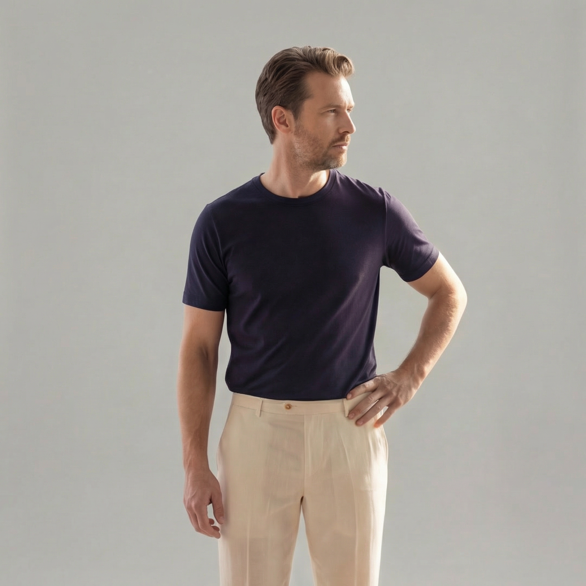 Pantaloni Uomo in lino, taglio dritto leggero — vista 5