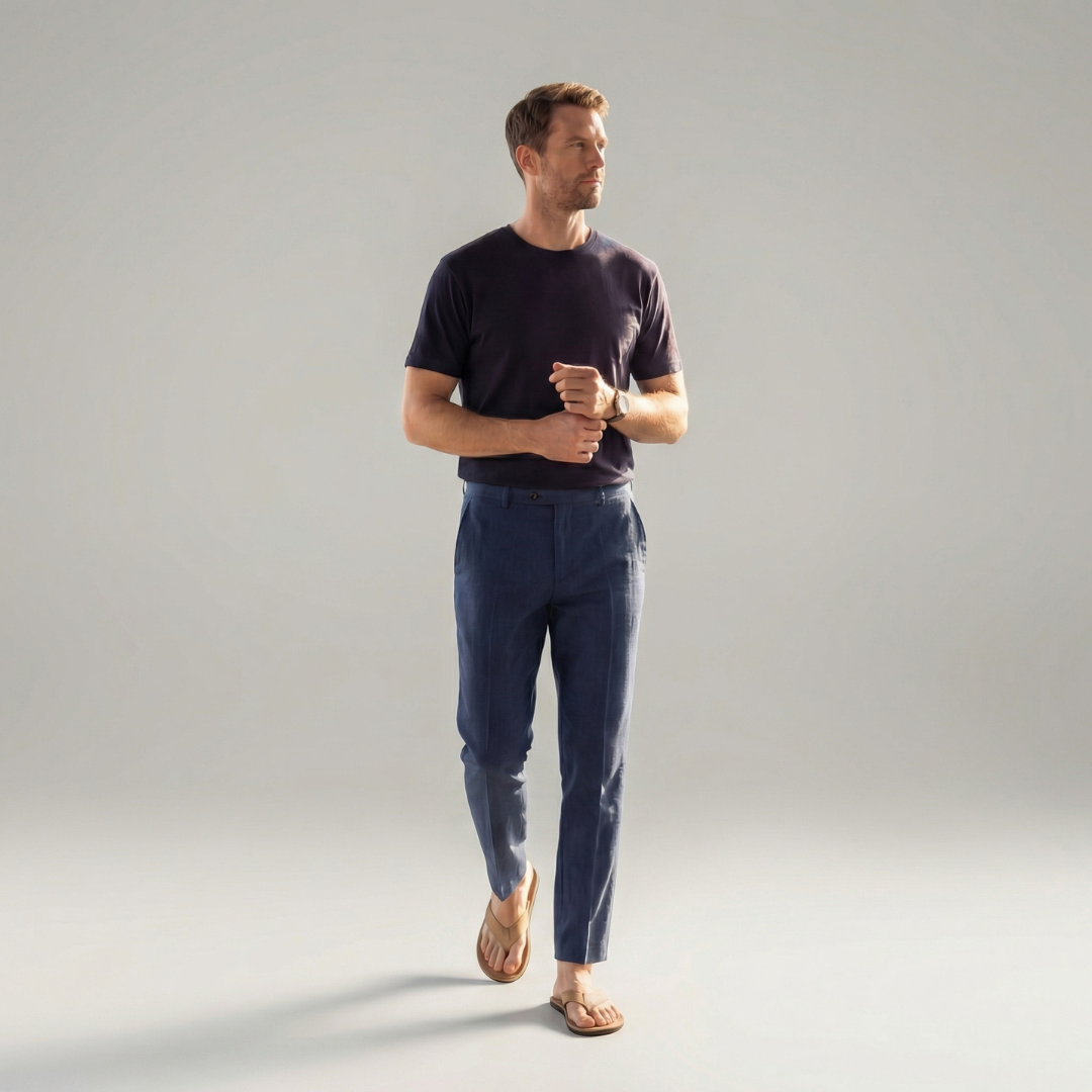 Pantaloni Uomo in lino, taglio dritto leggero — vista 9