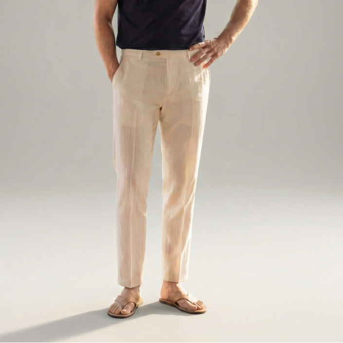 Pantaloni Uomo in lino, taglio dritto leggero