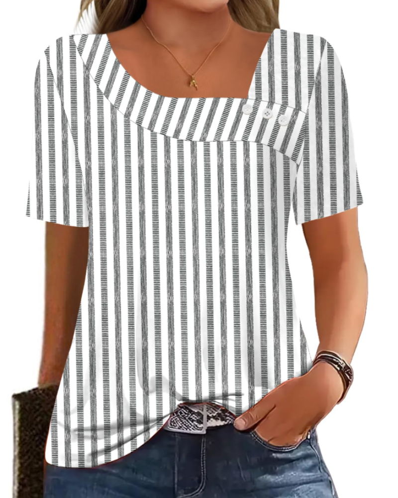 Mirea Top Donna – Blusa Scollo Quadrato Asymétrique Boutonnée, Linea Fluida Elegante Estate