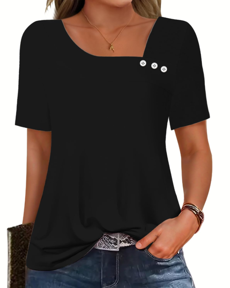 Mirea Top Donna – Blusa Scollo Quadrato Asymétrique Boutonnée, Linea Fluida Elegante Estate