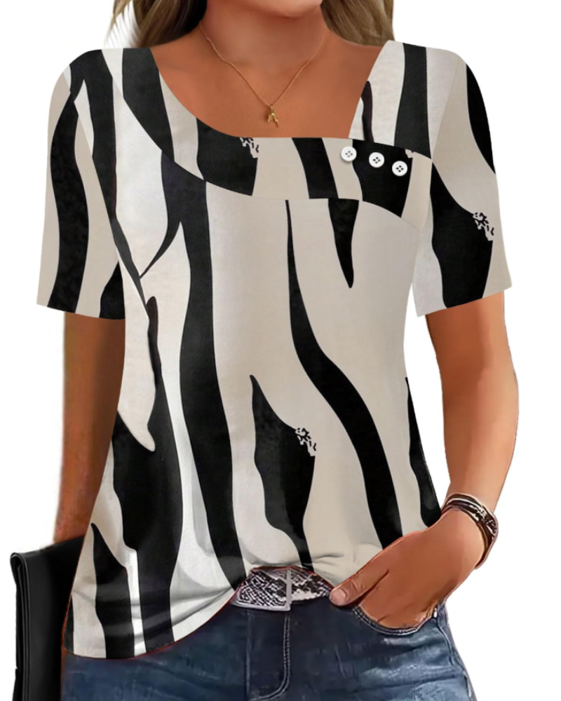 Mirea Top Donna – Blusa Scollo Quadrato Asymétrique Boutonnée, Linea Fluida Elegante Estate