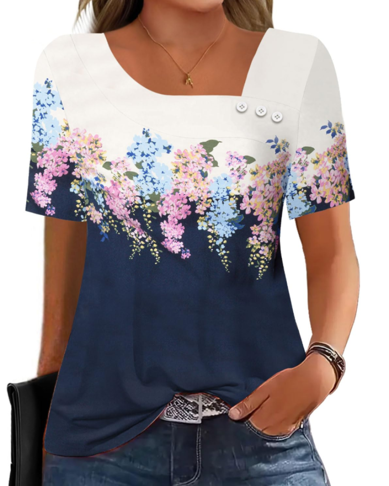Mirea Top Donna – Blusa Scollo Quadrato Asymétrique Boutonnée, Linea Fluida Elegante Estate