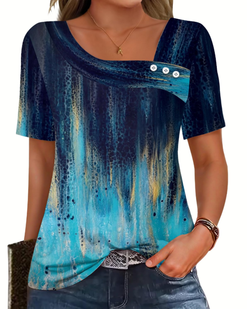 Mirea Top Donna – Blusa Scollo Quadrato Asymétrique Boutonnée, Linea Fluida Elegante Estate