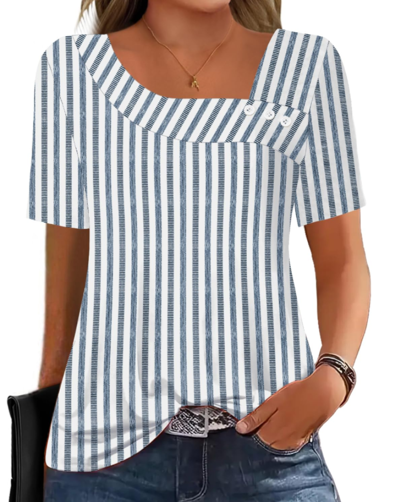 Mirea Top Donna – Blusa Scollo Quadrato Asymétrique Boutonnée, Linea Fluida Elegante Estate