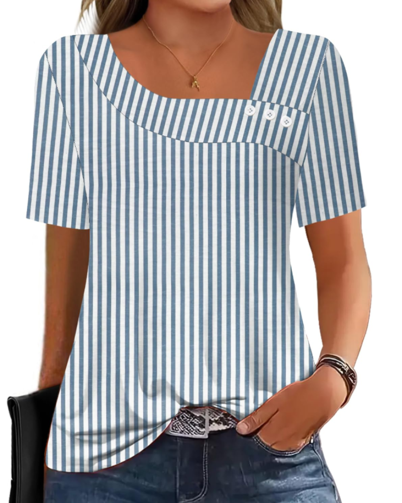 Mirea Top Donna – Blusa Scollo Quadrato Asymétrique Boutonnée, Linea Fluida Elegante Estate