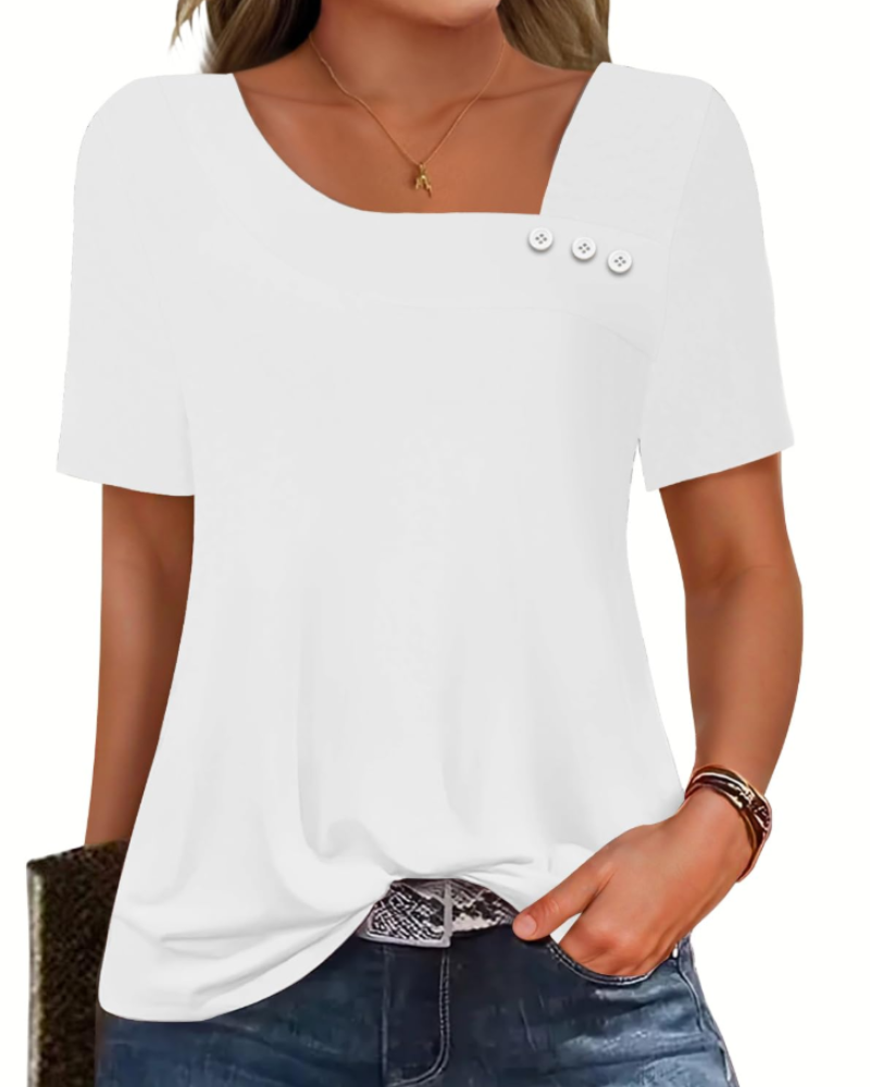 Mirea Top Donna – Blusa Scollo Quadrato Asymétrique Boutonnée, Linea Fluida Elegante Estate
