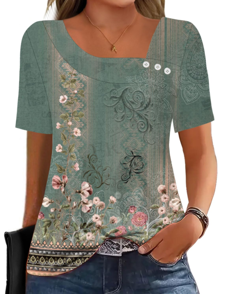 Mirea Top Donna – Blusa Scollo Quadrato Asymétrique Boutonnée, Linea Fluida Elegante Estate