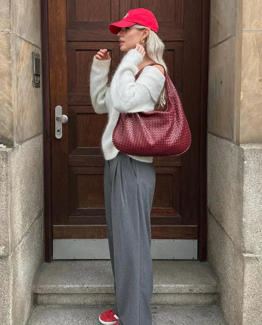 Noa Borsa a Main Tressé Donna – Design Elegante in Cuir Végan con Grand Espace e Fermeture Éclair