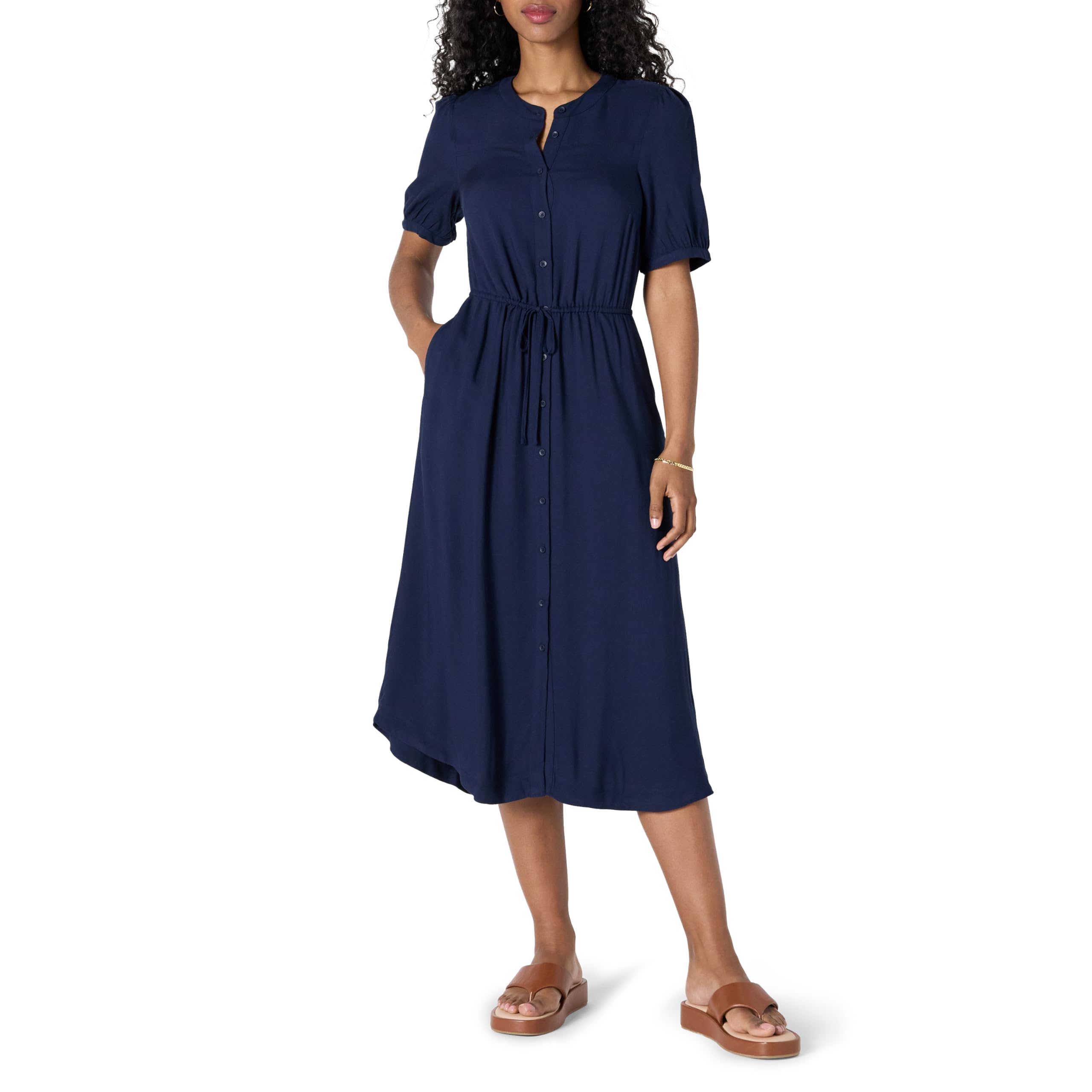 Krishna Abito Donna – Linea a Trapezio Ajustée, Maniche Corte & Gonna Évasée Midi con Tasche