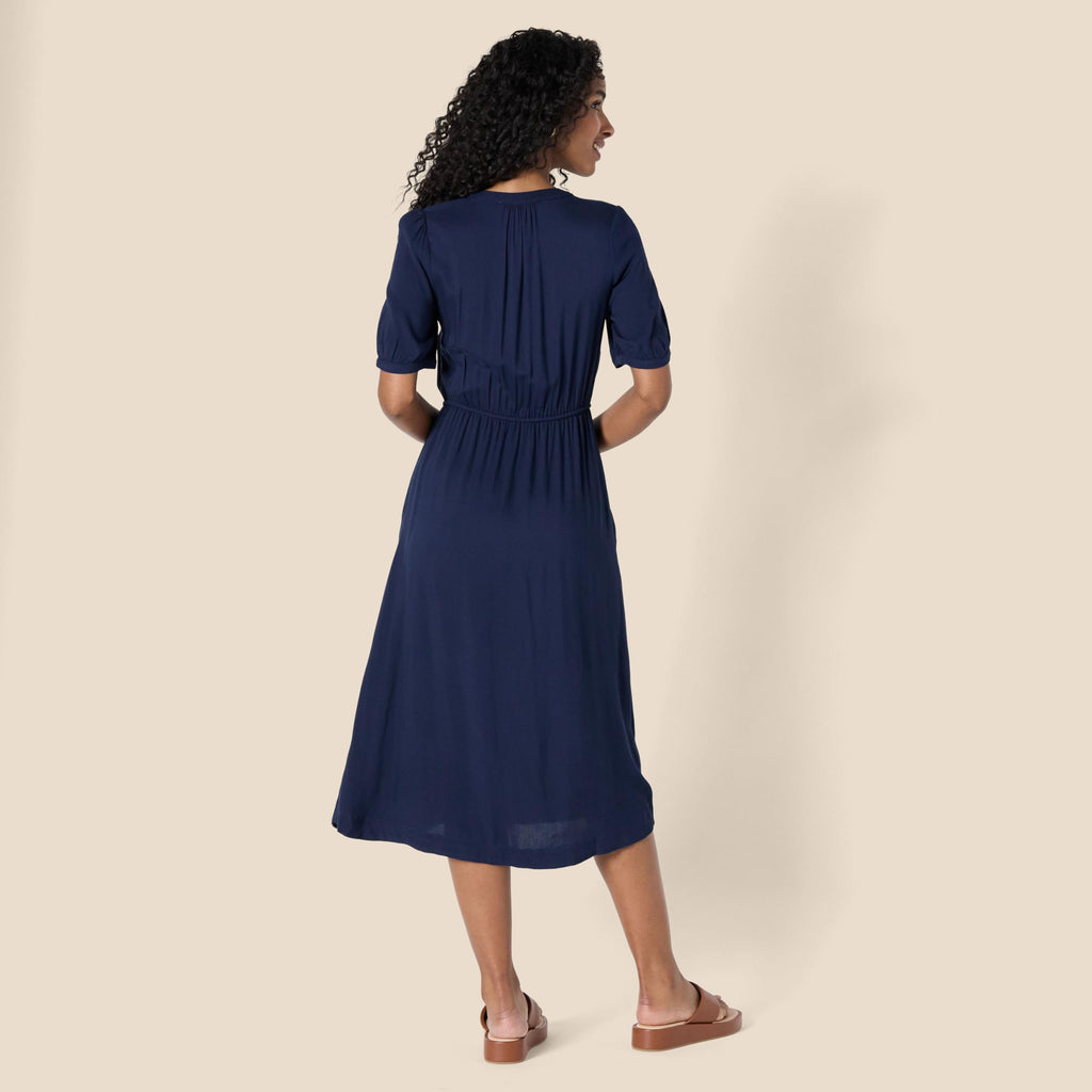 Krishna Abito Donna – Linea a Trapezio Ajustée, Maniche Corte & Gonna Évasée Midi con Tasche