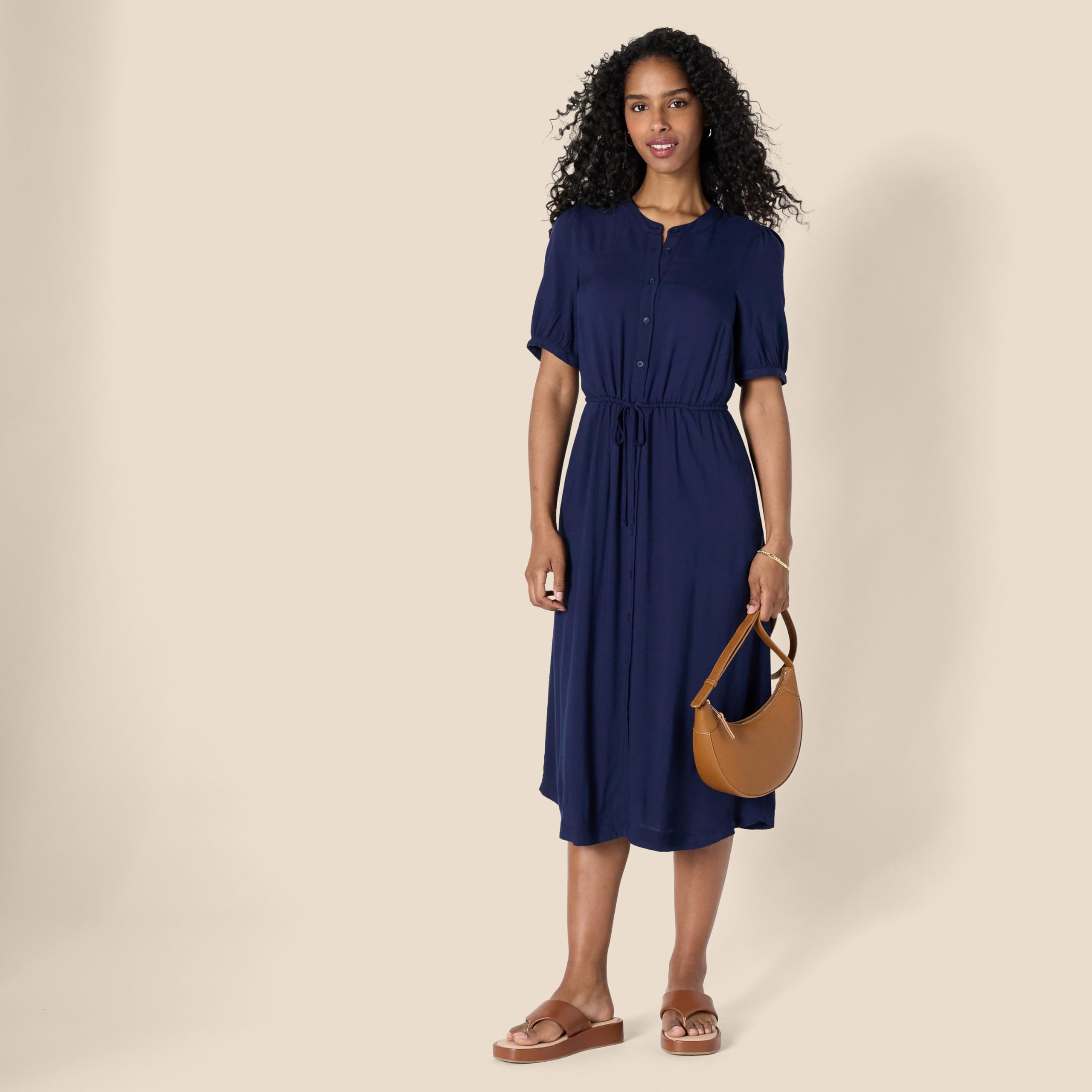 Krishna Abito Donna – Linea a Trapezio Ajustée, Maniche Corte & Gonna Évasée Midi con Tasche
