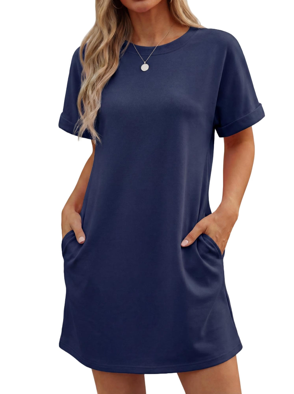Lewina Abito Donna – Girocollo Maniche Corte, Linea a Trapezio Mini & Tasche Uni Estate