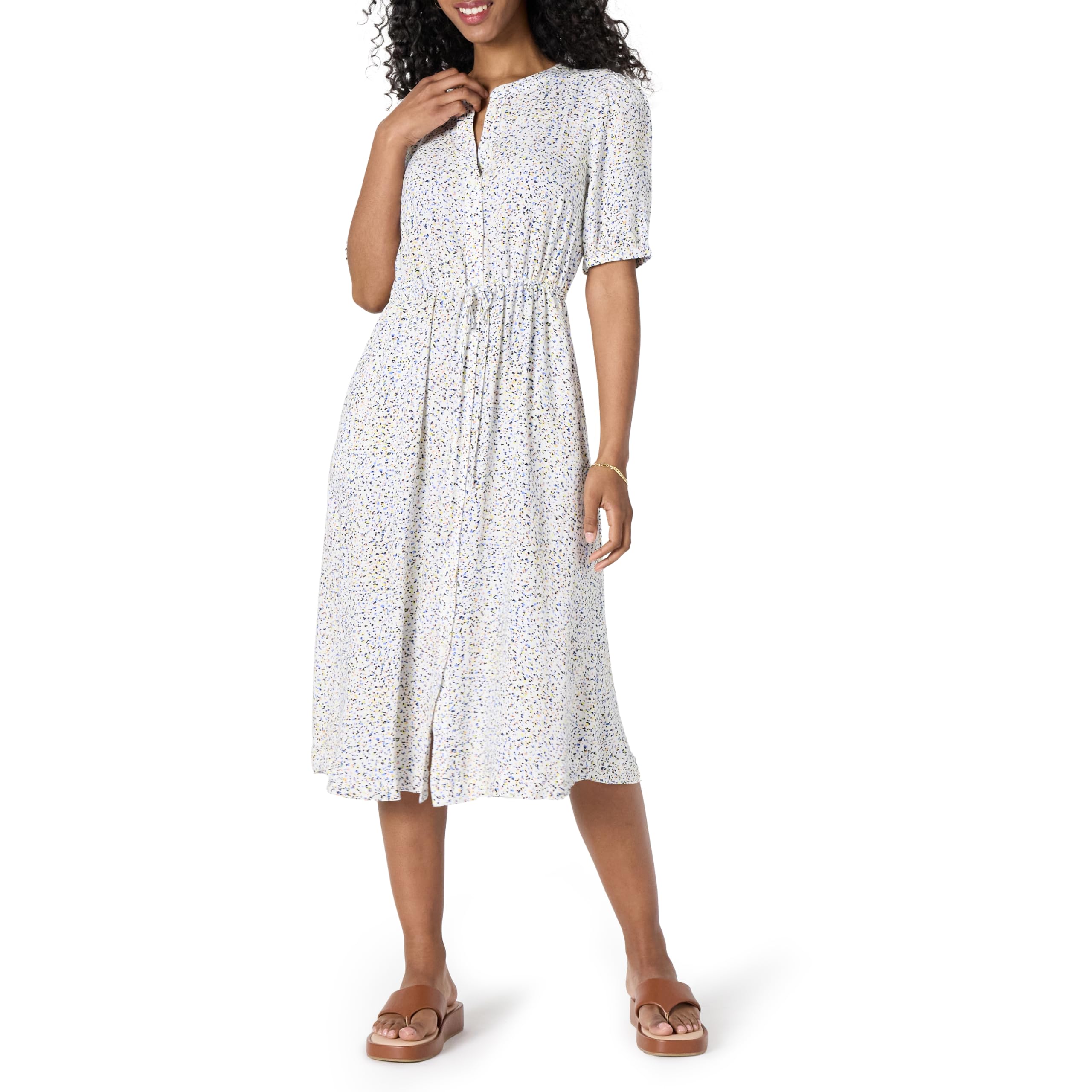 Krishna Abito Donna – Linea a Trapezio Ajustée, Maniche Corte & Gonna Évasée Midi con Tasche