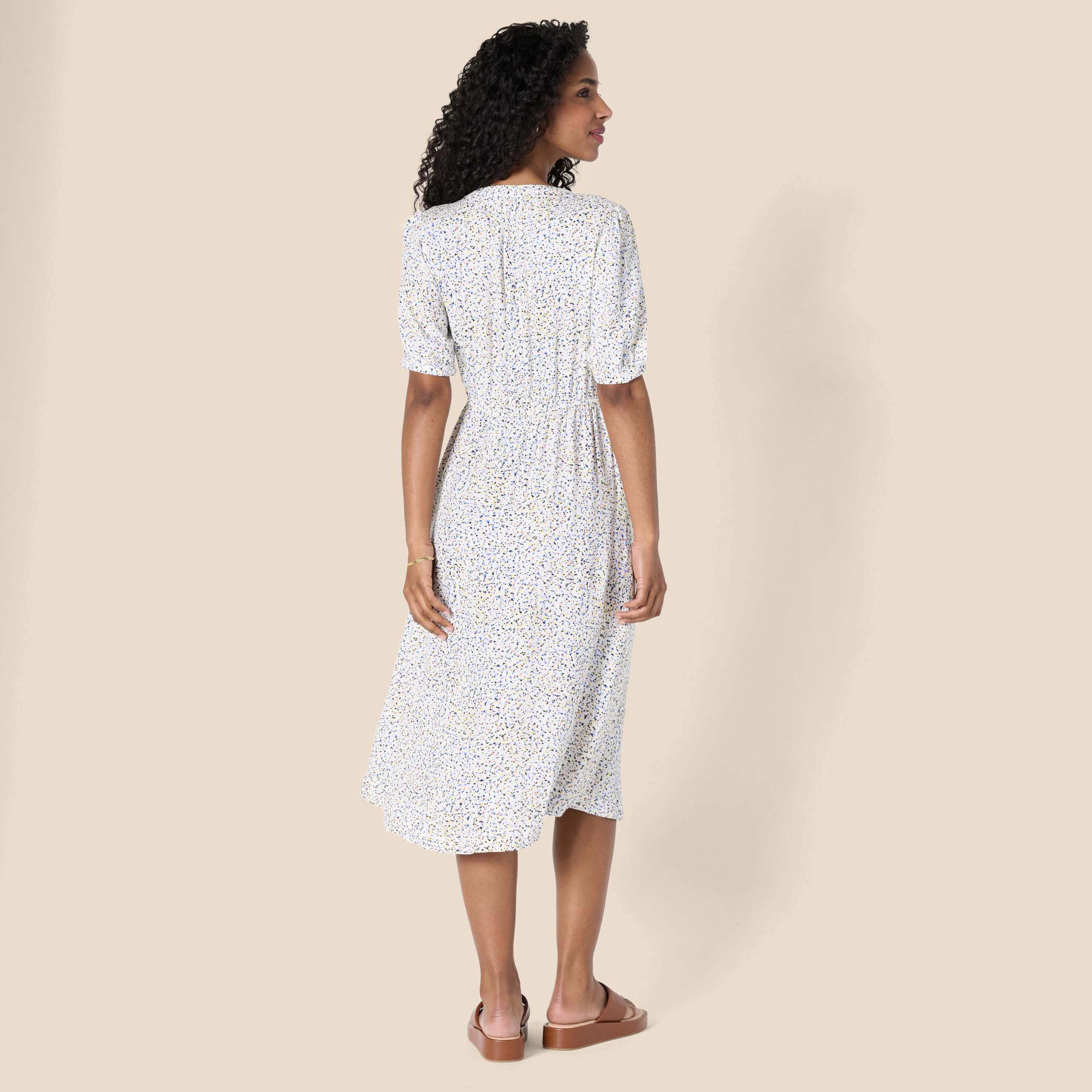 Krishna Abito Donna – Linea a Trapezio Ajustée, Maniche Corte & Gonna Évasée Midi con Tasche