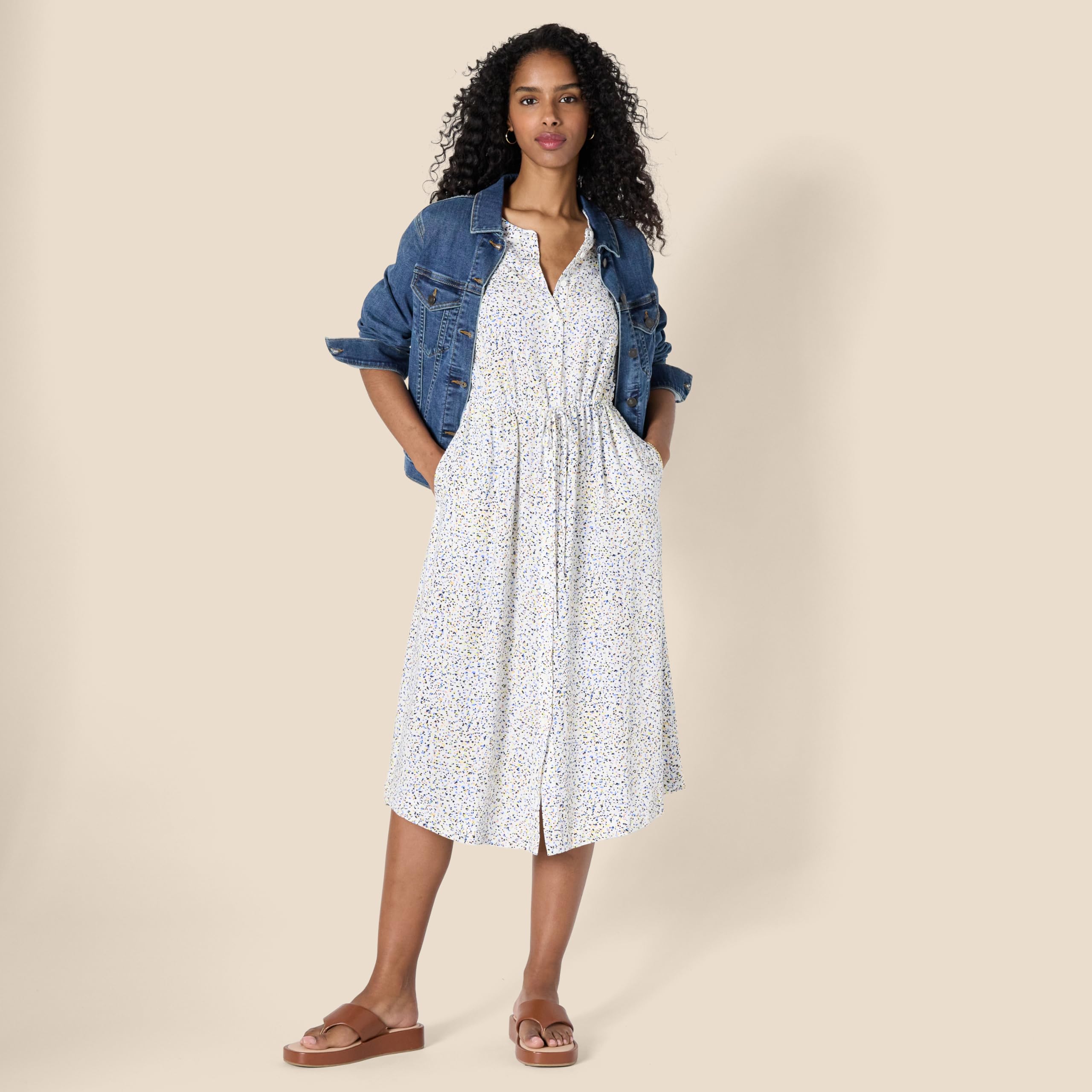 Krishna Abito Donna – Linea a Trapezio Ajustée, Maniche Corte & Gonna Évasée Midi con Tasche