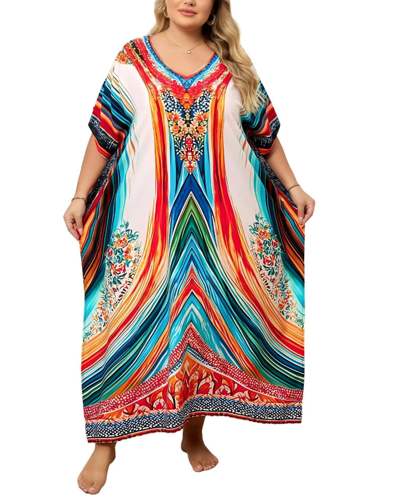 Olive Kaftan Donna Grande Taille – Abito Maxi Plage Fluida, Vestibilità Ampia & Style Bohémien