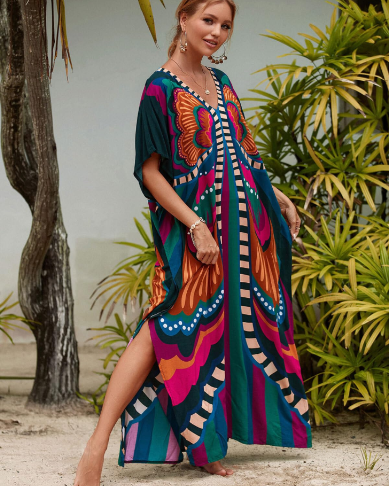 Olive Kaftan Donna Grande Taille – Abito Maxi Plage Fluida, Vestibilità Ampia & Style Bohémien