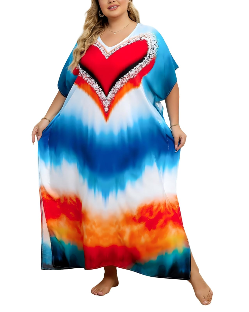 Olive Kaftan Donna Grande Taille – Abito Maxi Plage Fluida, Vestibilità Ampia & Style Bohémien