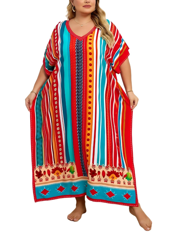 Olive Kaftan Donna Grande Taille – Abito Maxi Plage Fluida, Vestibilità Ampia & Style Bohémien