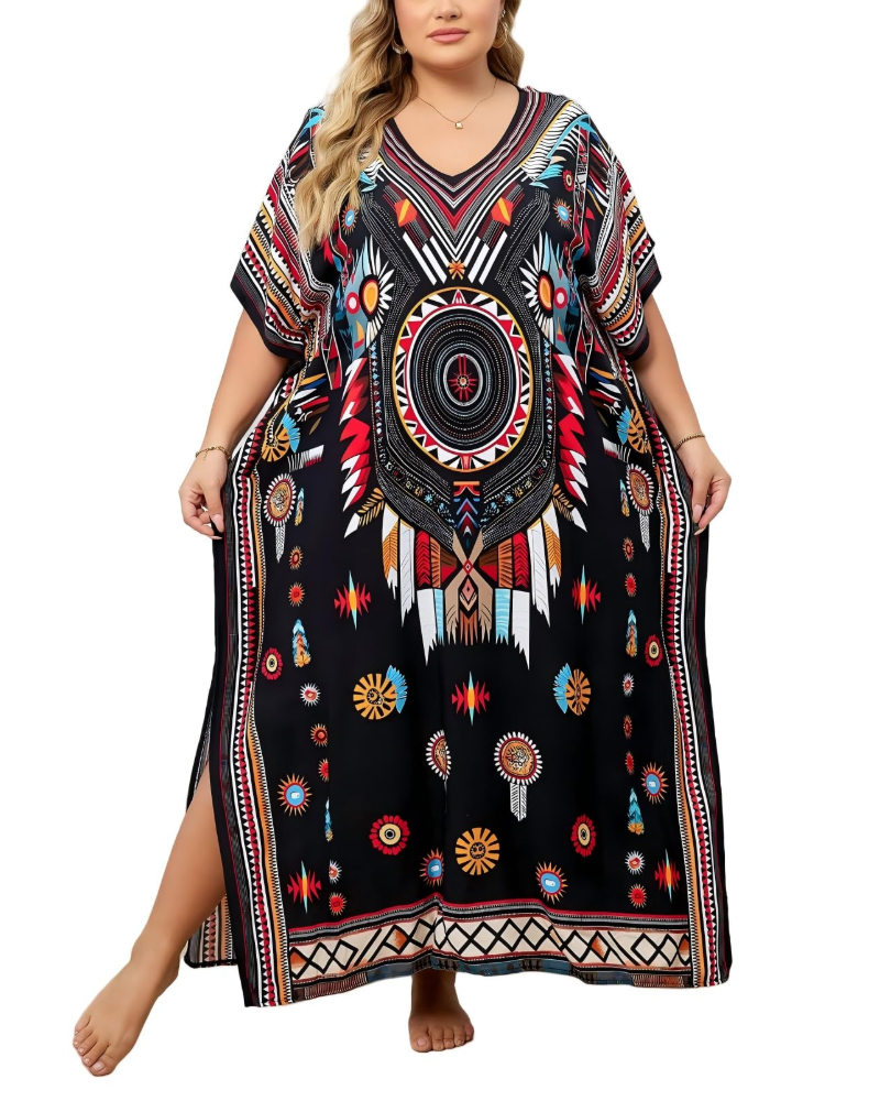 Olive Kaftan Donna Grande Taille – Abito Maxi Plage Fluida, Vestibilità Ampia & Style Bohémien