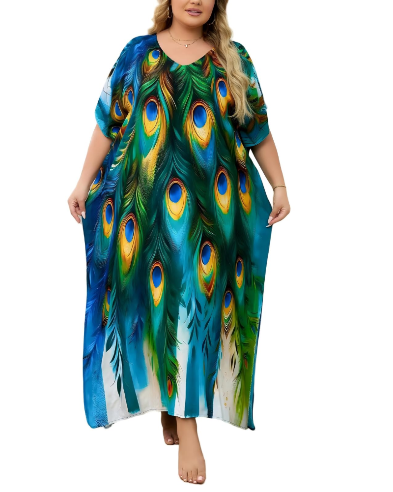 Olive Kaftan Donna Grande Taille – Abito Maxi Plage Fluida, Vestibilità Ampia & Style Bohémien